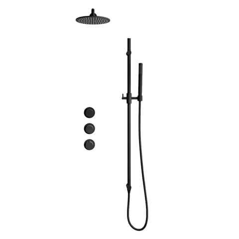 Fortifura Nebbio ensemble de douche pluie apparent – bras mural courbé 35 cm – douchette bâton 1 jet – flexible lisse – noir mat SW1237521
