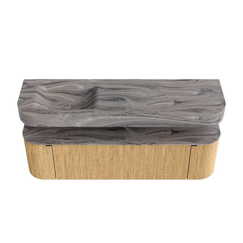 MONDIAZ THOR-DLUX 160cm meuble de salle de bains arrondi gauche + droite couleur Oak avec 1 tiroir et 2 portes. Vasque suspendue CLOUD Gauche sans trou de robinet couleur Sombra. SW1465361