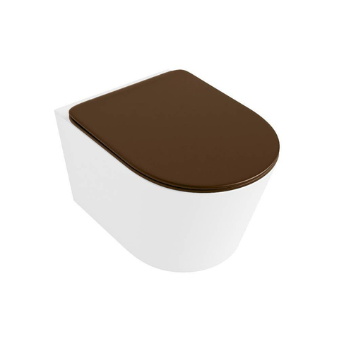 Mondiaz LAVIE hangtoilet – spoelrandloos – 36 x 53 cm – met softclose zitting – Talc (wit), zitting Rust (bruin) SW1208709