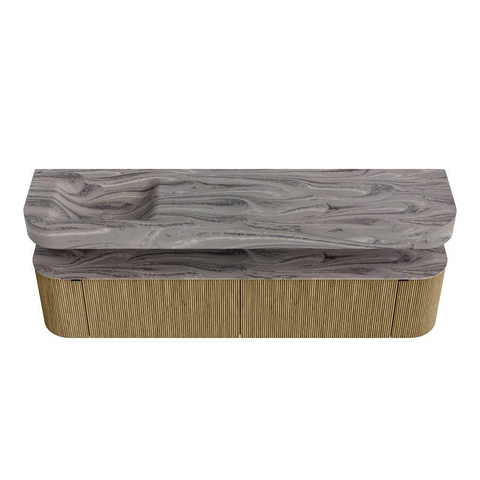 MONDIAZ THOR-DLUX 200cm meuble de salle de bains arrondi gauche + droite couleur Dusk avec 2 tiroirs et 2 portes. Vasque suspendue CLOUD gauche 1 trou de robinet couleur Sombra. SW1467272