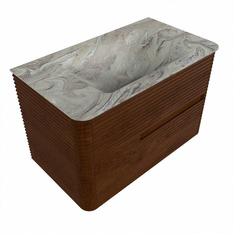 Mondiaz CIRO-DLUX Ensemble de meubles de salle de bains - 80x45x50cm - vasque Solid surface Glace - 1 lavabo au milieu - sans trous de robinet - 2 tiroirs - Ruby SW1531538