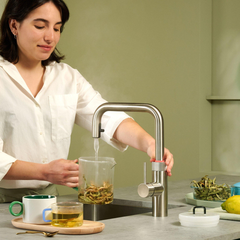 Quooker Flex Round kokendwaterkraan - draaibare & uittrekbare uitloop - Combi incl. Cube reservoir - Warm / kokend / bruisend / gefilterd water - RVS SW299731
