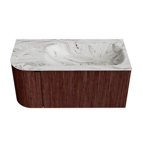 Mondiaz KURVE-DLUX Ensemble de meubles de salle de bains - 95x46x40cm - 1 tiroir - 1 porte - lavabo solid surface - droit - sans trou de robinet - Ruby SW1415785