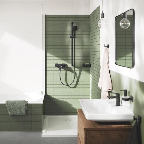 Grohe Vitalio Comfort 110 Glijstangset - 90 cm - vierkante handdouche - 2 straalsoorten - gladde doucheslang - matte black (mat zwart) SW1126507
