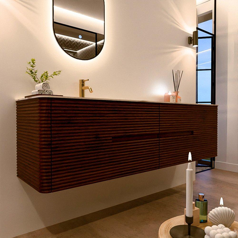 Mondiaz CIRO-DLUX Badkamermeubelset - 180x45x50cm - Solid surface wastafel Nata - 1 wasbak Links - 1 kraangat - 4 lades - Ruby SW1532089