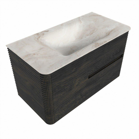 Mondiaz CIRO-DLUX Meuble de salle de bains - 90x45x50cm - Plan-vasque solid surface Frappe - 1 lavabo central - 1 trou de robinetterie - 2 tiroirs - Shadow SW1532176