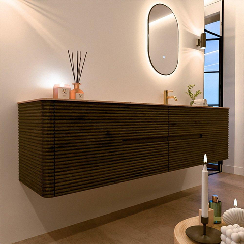 Mondiaz CIRO-DLUX Badkamermeubelset - 190x45x50cm - Solid surface wastafel Saba - 1 wasbak Rechts - 1 kraangat - 4 lades - Shadow SW1532739