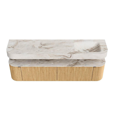 MONDIAZ THOR-DLUX Meuble de salle de bains - 190cm - arrondi gauche + droite - couleur Oak - 2 tiroirs et 2 portes - Vasque suspendue CLOUD Droite sans trou de robinet - couleur Frappe SW1466370