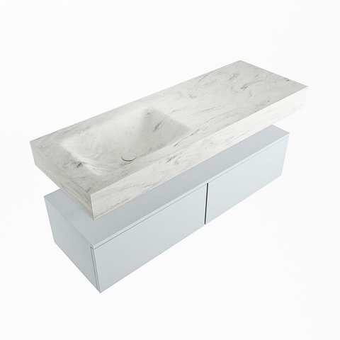 Mondiaz ALAN-DLUX Ensemble de meuble - 130cm - meuble Clay mat - 2 tiroirs - Lavabo Cloud Opalo suspendu - vasque Gauche - 0 trous de robinet SW806858
