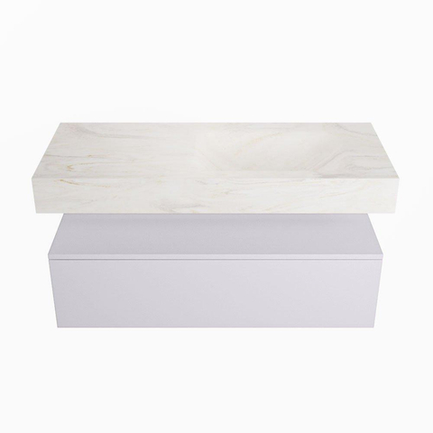 Mondiaz ALAN-DLUX Ensemble de meuble - 110cm - meuble Cale mat - 1 tiroir - Lavabo Cloud Ostra suspendu - vasque Droite - 0 trous de robinet SW807605