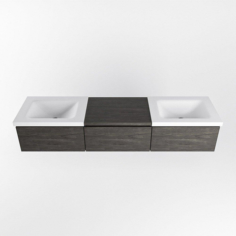 MONDIAZ BUKLA meuble de salle de bain 180 cm avec module 60 couleur Marron Foncé avec 3 tiroirs. Lavabo CLOUD double 2 trous de robinet couleur Talc. SW1382356