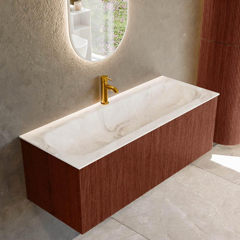 Mondiaz KURVE-DLUX Ensemble de meuble de salle de bains - 120x46x40cm - 1 tiroir - lavabo solid surface - central - 1 trou de robinet - Ruby SW1415665