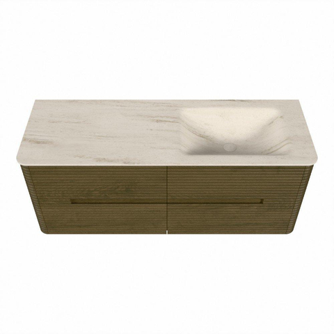 Mondiaz CIRO-DLUX Ensemble de meubles de salle de bains - 130x45x50cm - Plan vasque solid surface Meli - 1 lavabo à droite - sans trous de robinet - 4 tiroirs - Dusk SW1533158