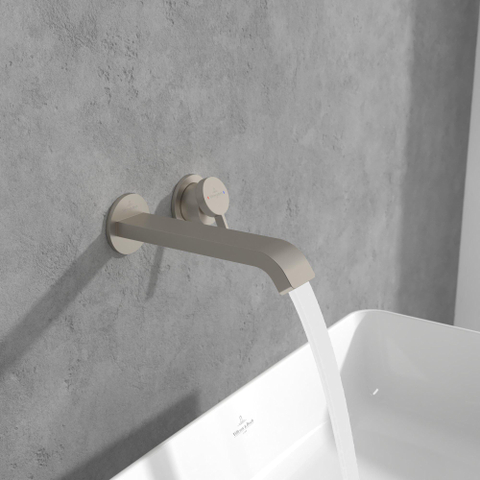 Villeroy & Boch Dawn wastafeluitloop set - zonder pop up - wandmontage afbouwdeel - Brushed Nickel (rvs) SW974312