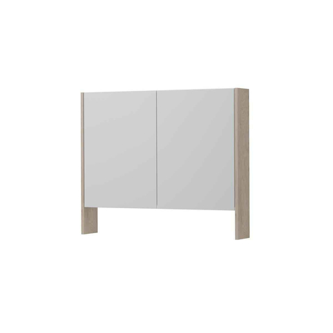 INK SPK3 Armoire de toilette avec miroir - 90x14x74cm - 2 portes - miroir double face - tablette ouverte - interrupteur et prise de courant - MFC Chêne ivoire SW798222