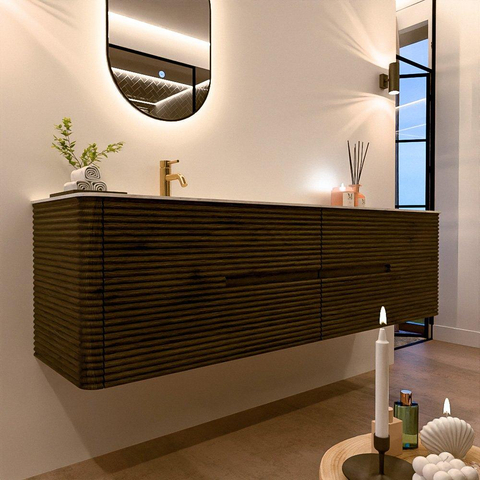 Mondiaz CIRO-DLUX Badkamermeubelset - 180x45x50cm - Solid surface wastafel Opalo - 1 wasbak Links - 1 kraangat - 4 lades - Shadow SW1532446