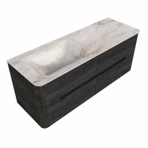 Mondiaz CIRO-DLUX Badkamermeubelset - 130x45x50cm - Solid surface wastafel Frappe - 1 wasbak Links - 1 kraangat - 4 lades - Shadow SW1532033