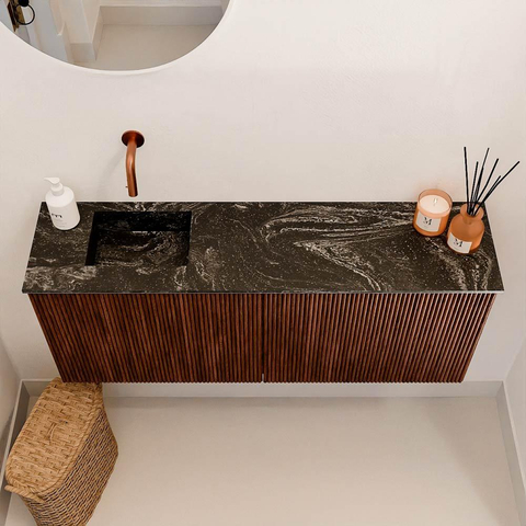 Mondiaz JOYA-DLUX 100cm toiletmeubel - kleur Ruby - Wastafel FAYE positie Links Zonder kraangat kleur Lava. SW1423638