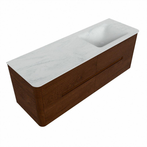 Mondiaz CIRO-DLUX Badkamermeubelset - 140x45x50cm - Solid surface wastafel Opalo - 1 wasbak Rechts - zonder kraangaten - 4 lades - Ruby SW1531502