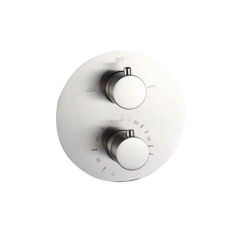 FugaFlow Eccelente Acces Ensemble de douche de tête encastré - rond - thermostatique - bras mural - barre coulissante - douche de tête 25cm - douchette à main sur tige - flexible lisse - Inox brossé PVD (Inox) SW1450393