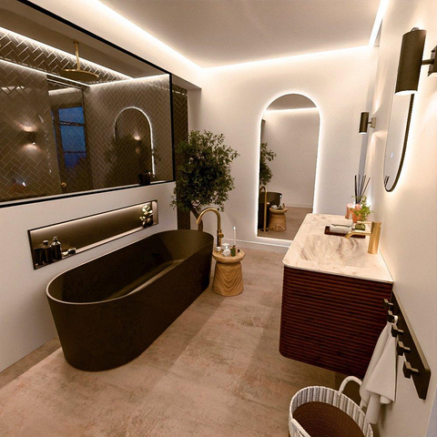 Mondiaz CIRO-DLUX Badkamermeubelset - 130x45x50cm - Solid surface wastafel Frappe - 1 wasbak Rechts - 1 kraangat - 4 lades - Ruby SW1531292