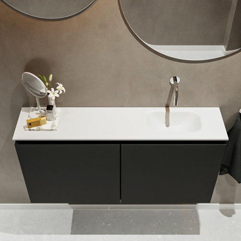 MONDIAZ TURE Toiletmeubel 100x23x50cm met 0 kraangaten 2 deuren urban mat Wastafel Eden rechts Solid Surface Wit SW474934
