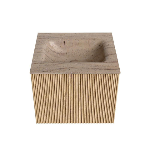 MONDIAZ KURVE-DLUX 50cm badmeubel kleur Oak met 1 lade en 0 deuren. Wastafel GRUNNE Midden 1 kraangat Saba. SW1433035