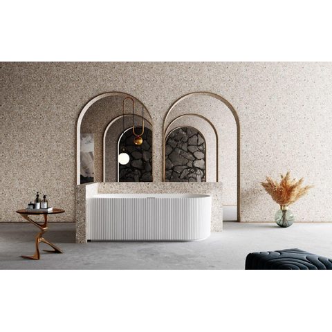 ZEZA Blend baignoire semi-îlot d'angle - nervuré - gauche - 170x80x58cm - avec vidage - acrylique - blanc mat SW962842