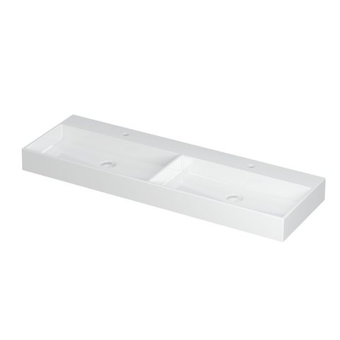 INK United wastafel - 140x45x11cm - 2 wasbakken - 2 kraangaten - porselein wit glans SW207367