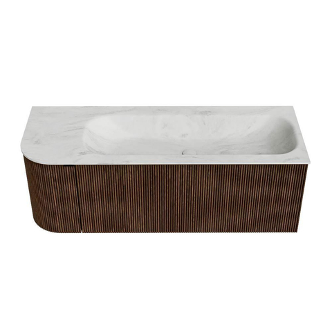 MONDIAZ KURVE-DLUX Meuble de salle de bains 125 cm avec module 25 L couleur Walnut avec 1 tiroir et 1 porte. Lavabo BIG MEDIUM à droite 1 trou de robinet couleur Opalo. SW1137668
