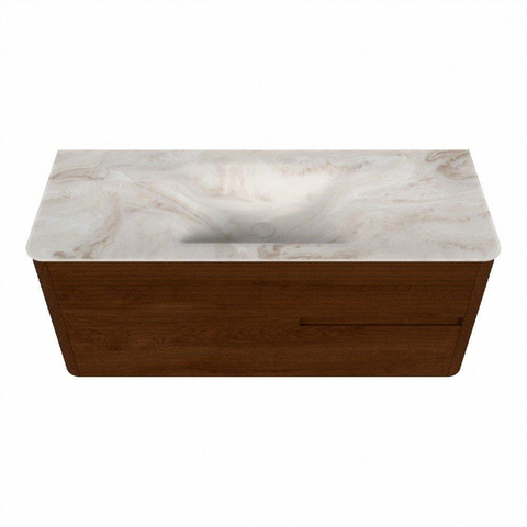 Mondiaz CIRO-DLUX Badkamermeubelset - 120x45x50cm - Solid surface wastafel Frappe - 1 wasbak Midden - zonder kraangaten - 2 lades - Ruby SW1531305