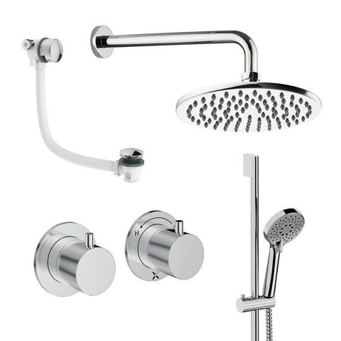 Crosswater MPRO Module ensemble de douche pluie encastré – douche de tête Ø 20 cm – 2 leviers – barre de douche 69.8 cm – vidage de baignoire – chrome SW1472432