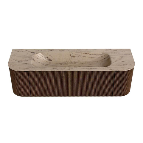 MONDIAZ KURVE-DLUX meuble de salle de bains 150cm arrondi Gauche + Droite couleur Walnut avec 1 tiroir et 2 portes. Lavabo BIG MEDIUM Central 1 trou de robinet Arena. SW1431261