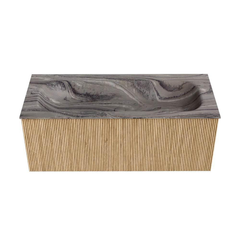MONDIAZ KURVE-DLUX Meuble de salle de bains 110cm couleur Oak avec 1 tiroir et 0 porte. Lavabo BIG MEDIUM Central sans trou de robinet Sombra. SW1433578