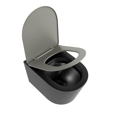 Mondiaz LAVIE WC suspendu – sans bride – 36 x 53 cm – avec abattant softclose – Urban (noir), abattant Smoke (brun clair) SW1208736