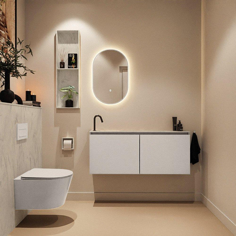 MONDIAZ TURE-DLUX meuble WC 120 cm Linen. EDEN vasque Opalo position à gauche. Avec 1 trou de robinet. SW1104396
