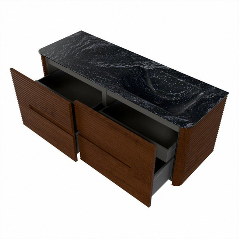 Mondiaz CIRO-DLUX Badkamermeubelset - 130x45x50cm - Solid surface wastafel Lava - 1 wasbak Rechts - zonder kraangaten - 4 lades - Ruby SW1531585
