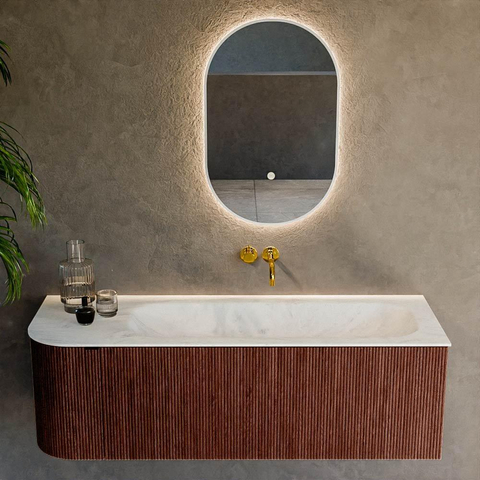 Mondiaz KURVE-DLUX Ensemble de meuble de salle de bains - 135x46x40cm - 1 tiroir - 1 porte - lavabo solid surface - droit - sans trou de robinet - Ruby SW1415765