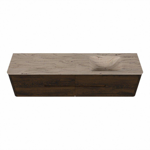 Mondiaz CIRO-DLUX Badkamermeubelset - 190x45x50cm - Solid surface wastafel Arena - 1 wasbak Rechts - zonder kraangaten - 4 lades - Walnut SW1530462