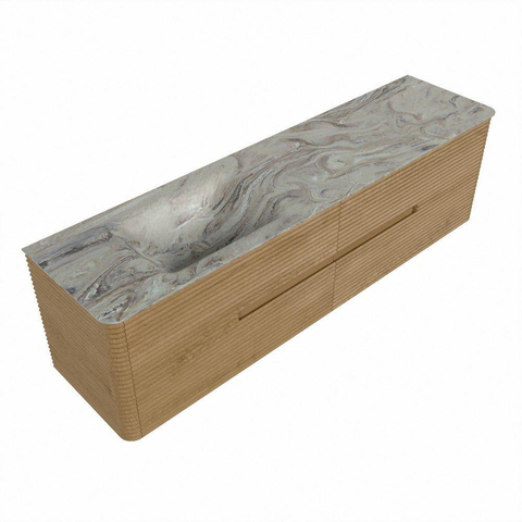 Mondiaz CIRO-DLUX Ensemble de meubles de salle de bains - 180x45x50cm - Plan-vasque solid surface Glace - 1 vasque à gauche - 1 trou de robinetterie - 4 tiroirs - Chêne SW1530870