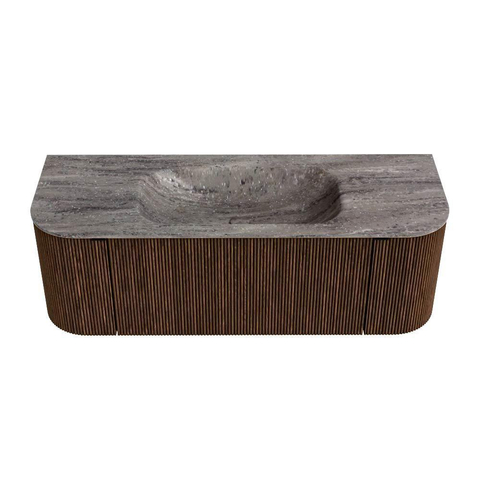MONDIAZ KURVE-DLUX Meuble de salle de bains 130cm arrondi Gauche + Droite couleur Walnut avec 1 tiroir et 2 portes. Lavabo BIG SMALL Central 1 trou de robinet Oza. SW1432739