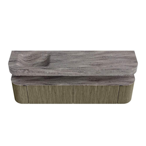 MONDIAZ THOR-DLUX Meuble de salle de bains 190cm arrondi gauche + droite couleur Shadow avec 2 tiroirs et 2 portes. Vasque suspendue CLOUD Gauche 1 trou de robinet couleur Oza. SW1466640