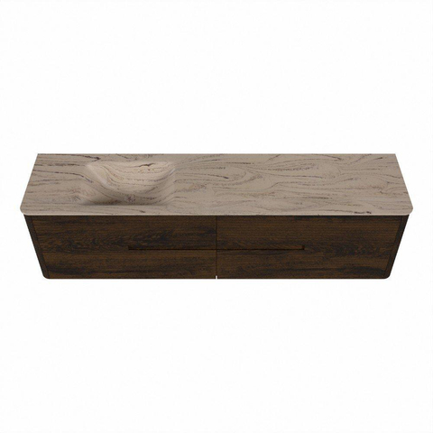 Mondiaz CIRO-DLUX Meuble de salle de bains - 190x45x50cm - Plan-vasque en solid surface Arena - 1 vasque à gauche - sans trous de robinetterie - 4 tiroirs - Noyer SW1530480