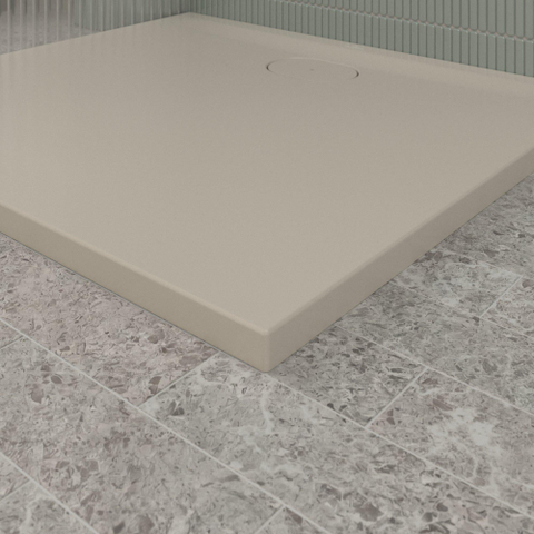 Villeroy & Boch Ecora douchebak - 100x90x3.5cm - afvoer lange zijde - almond (beige) SW1558876