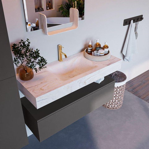 Mondiaz ALAN-DLUX Ensemble de meuble - 110cm - meuble Dark grey mat - 1 tiroir - Lavabo Cloud Ostra suspendu - vasque Centre - 1 trou de robinet SW807134