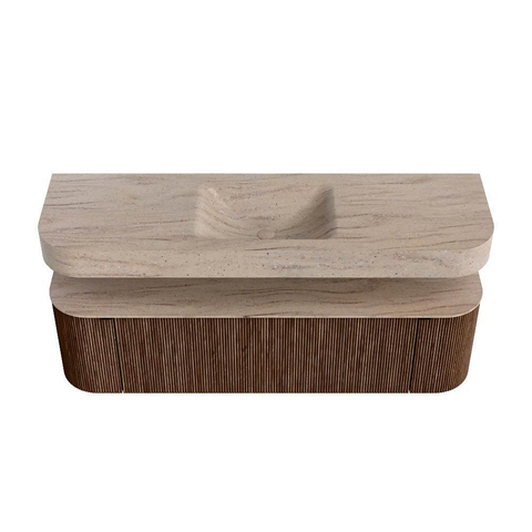 MONDIAZ THOR-DLUX 160cm meuble de salle de bains arrondi gauche + droite couleur Walnut avec 1 tiroir et 2 portes. Vasque suspendue CLOUD Milieu 1 trou de robinet couleur Saba. SW1465350