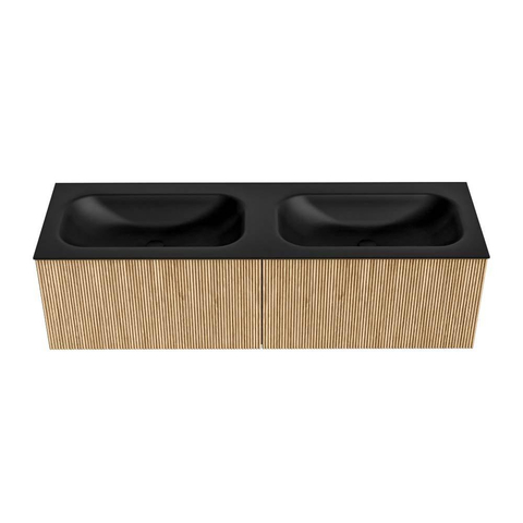 MONDIAZ KURVE 150cm meuble de salle de bains couleur Oak avec 2 tiroirs. Lavabo BIG SMALL double sans trou de robinet Urban. SW1138420