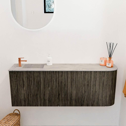 Mondiaz JOYA-DLUX 111.6cm toiletmeubel - ronding rechts kleur Shadow - Wastafel FAYE positie Links 1 kraangat kleur Glace. SW1422828