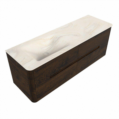 Mondiaz CIRO-DLUX Ensemble de meubles de salle de bains - 140x45x50cm - Plan vasque Solid surface Ostra - 1 vasque à gauche - 1 trou de robinet - 4 tiroirs - Noyer SW1530367