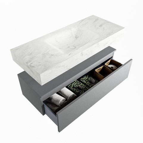 MONDIAZ ALAN - DLUX Badkamermeubelset - 110cm - onderkast - Plata - 1 lade - vrijhangende wastafel - wasbak midden - 0 kraangaten - Opalo SW806962